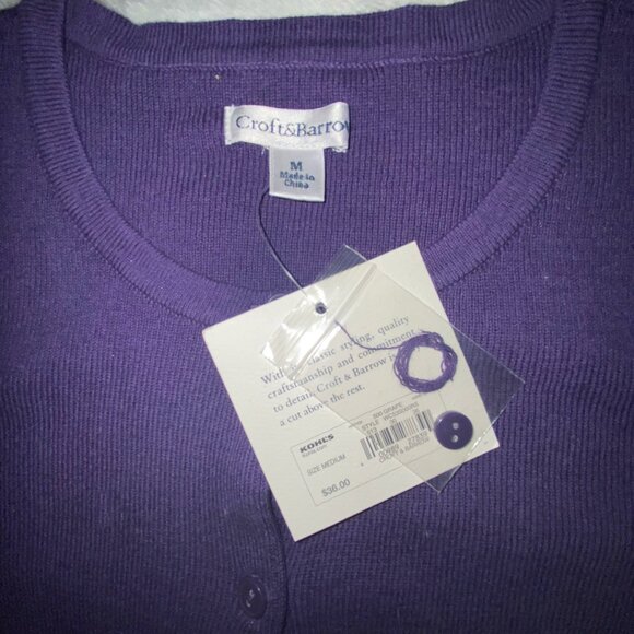 Croft & Barrow Classic Button Front Cardigan Sweater NWT, M, Grape Purple - Picture 2 of 3